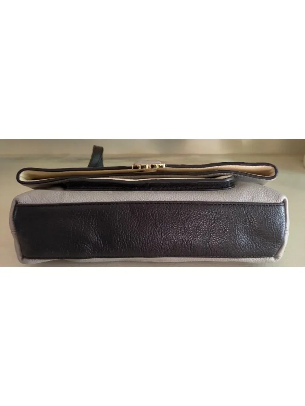 Tory Burch Fold-Over Sammy Multi-Colored Leather Crossbody Bag Gray Cream